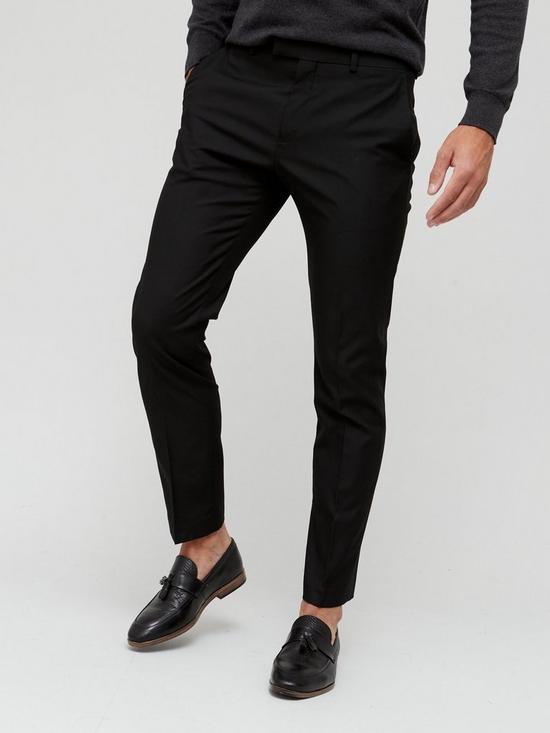 front image of river-island-skinny-fit-twill-suit-trousers-black