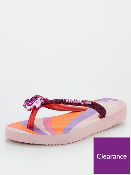 front image of havaianas-slim-glitter-ii-unicorn-flip-flop-sandals-pink