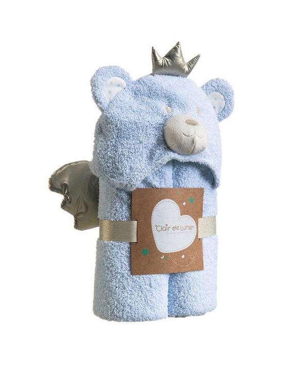 front image of clair-de-lune-little-bear-hooded-blanket-blue