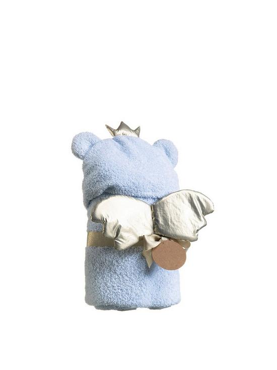 back image of clair-de-lune-little-bear-hooded-blanket-blue