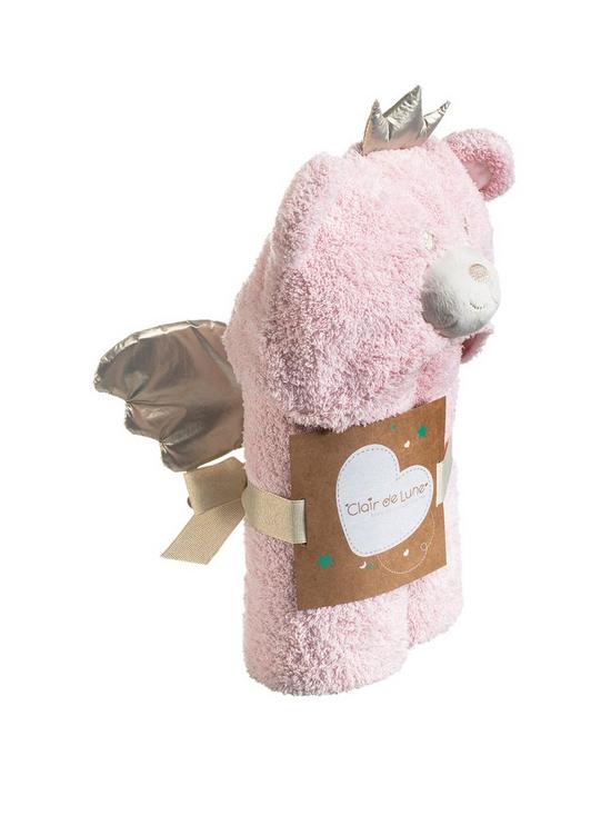 front image of clair-de-lune-little-bear-hooded-blanket-pink