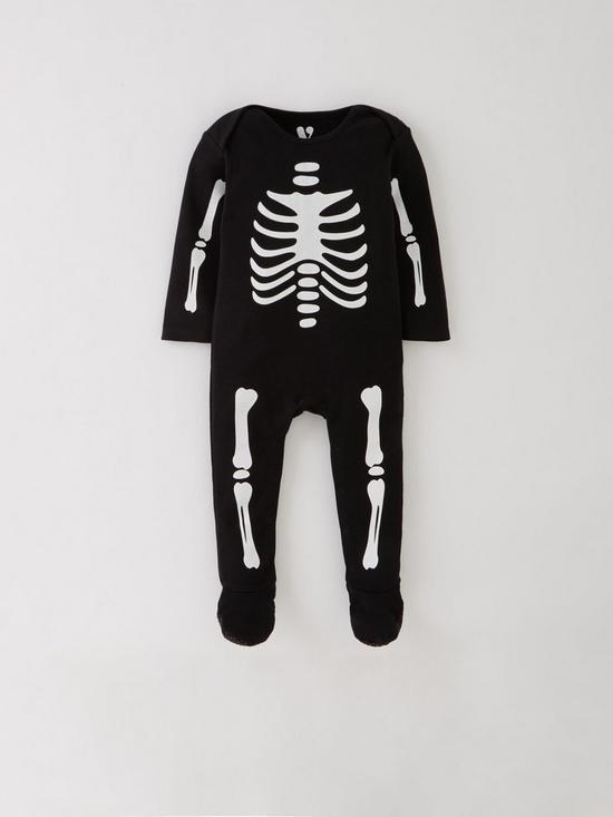 front image of mini-v-by-very-baby-skeleton-halloween-mini-me-sleepsuit-black