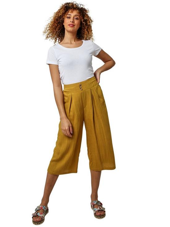 front image of joe-browns-wide-leg-cropped-trousers-ochre