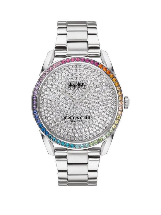 front image of coach-preston-stainless-steel-with-rainbow-crystalnbspbezel-and-pave-dial-watch