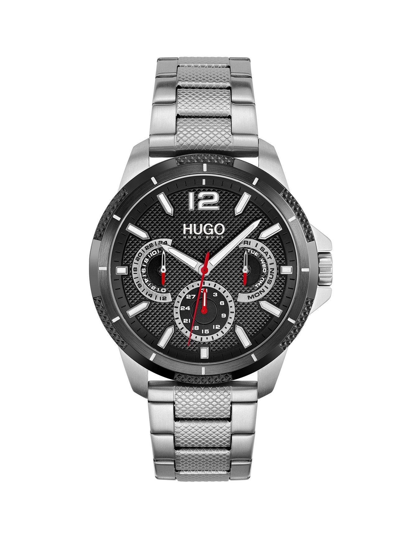 SPORT Black Dial and Stainless Steel Bracelet Gents Watch