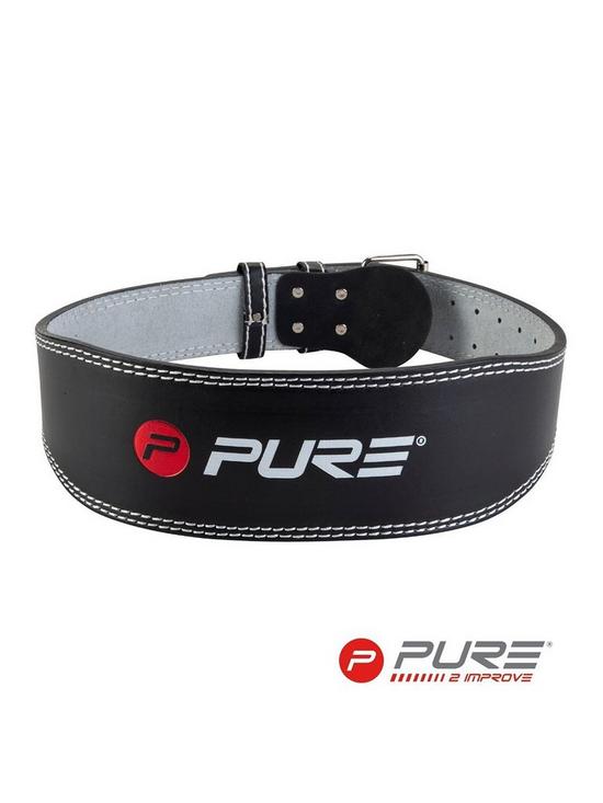 stillFront image of pure2improve-deluxe-padded-leather-and-suede-weightlifting-belt-small