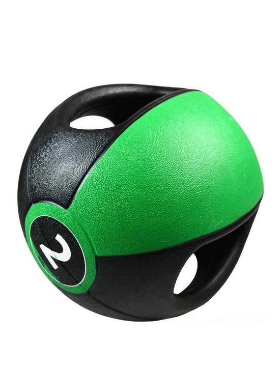 front image of pure2improve-deluxe-medicine-ball-with-handles-2kg