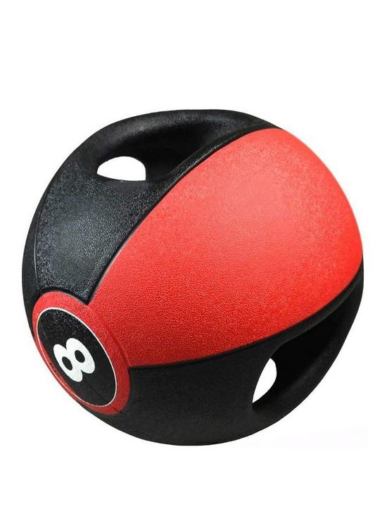 front image of pure2improve-deluxe-medicine-ball-with-handles-8kg