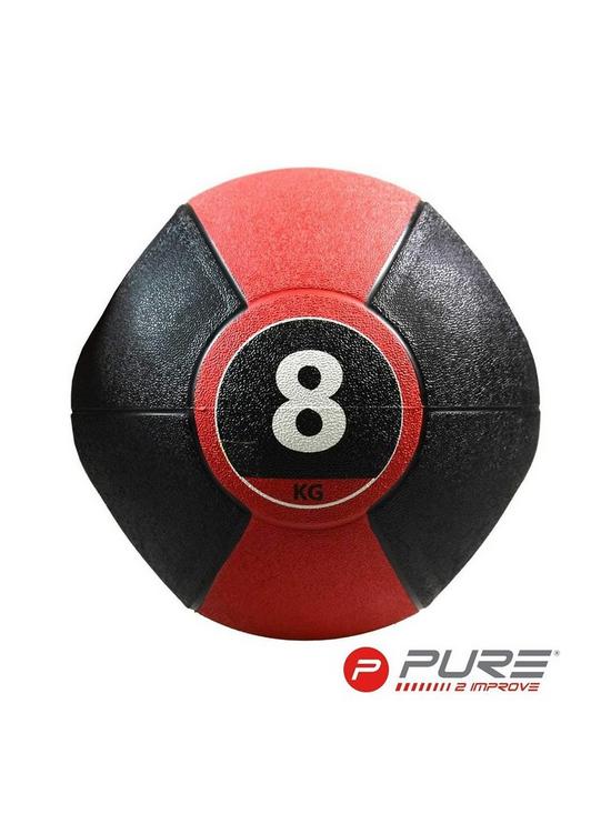 stillFront image of pure2improve-deluxe-medicine-ball-with-handles-8kg