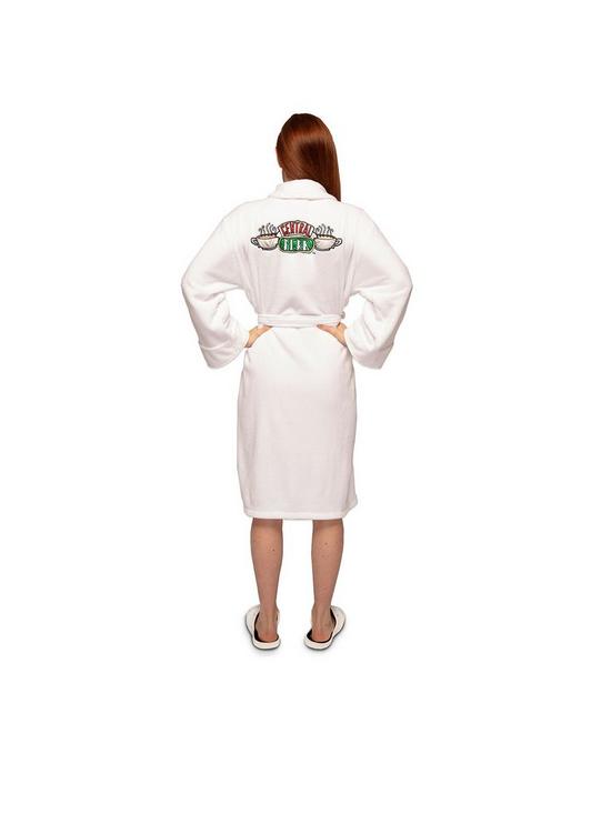 front image of friends-central-perk-white-ladies-hoodless-robe