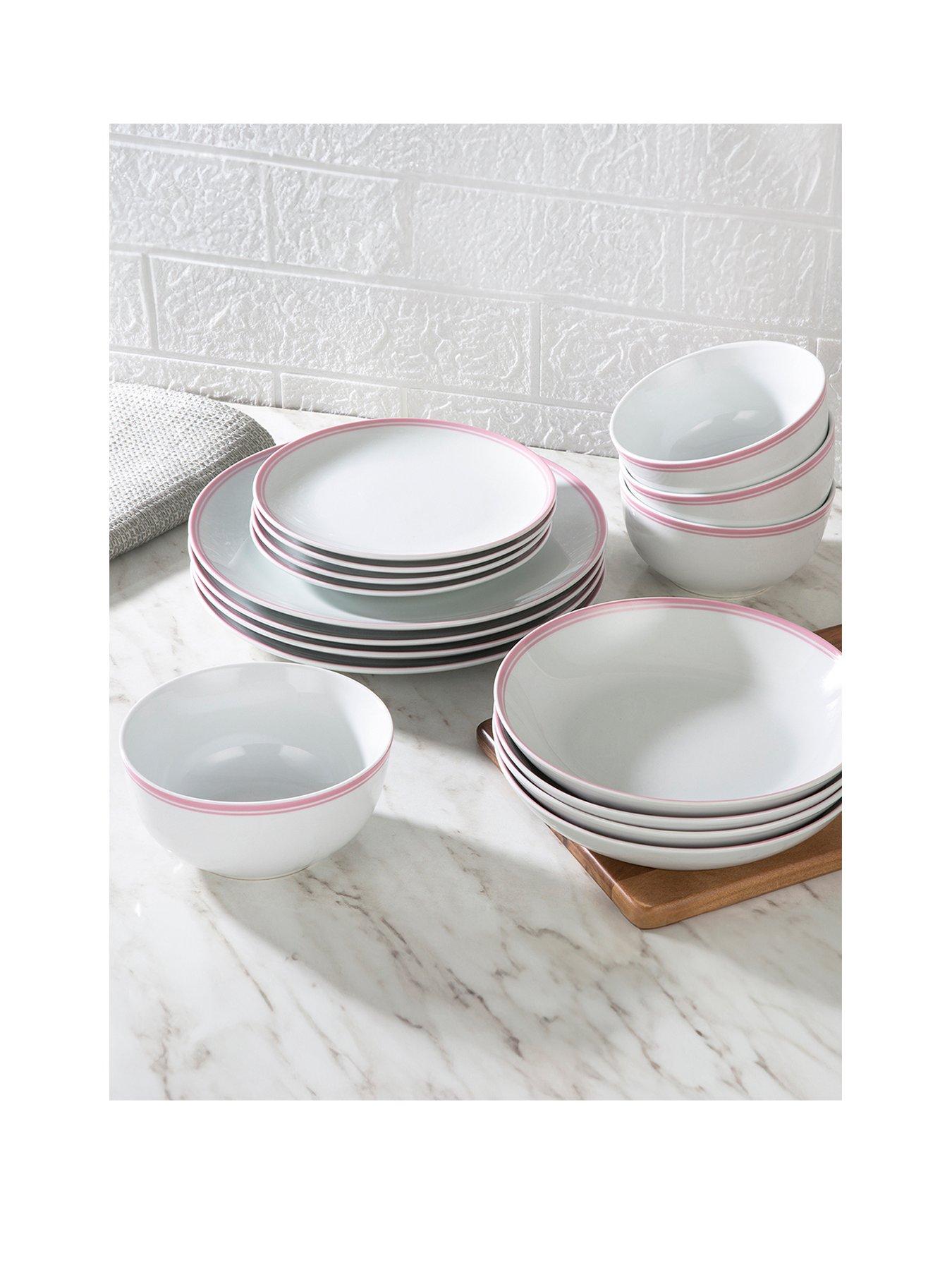  image of waterside-16-piece-st-ives-pink-stripe-dinner-set