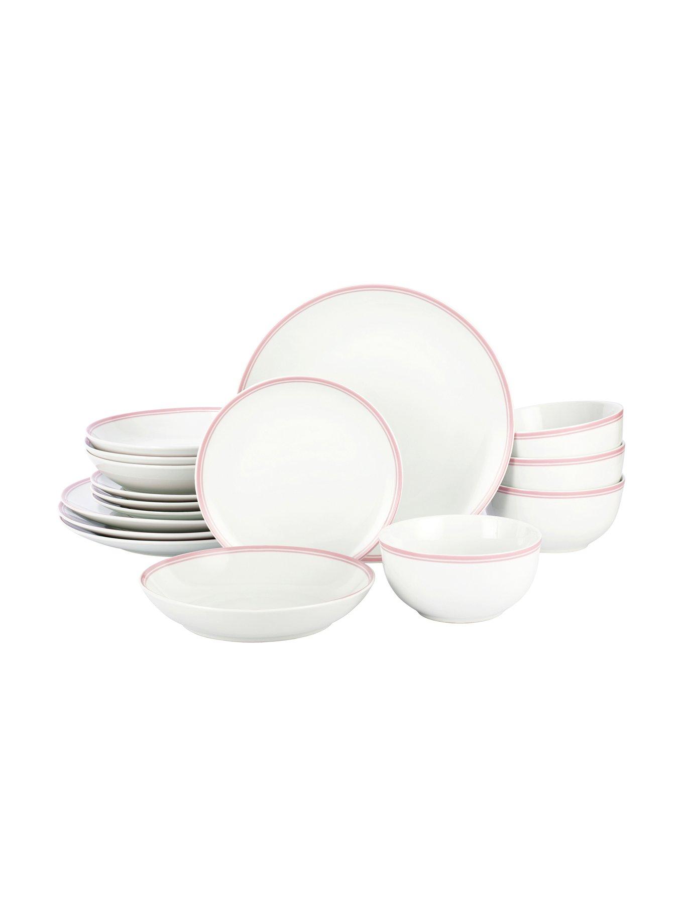  image of waterside-16-piece-st-ives-pink-stripe-dinner-set