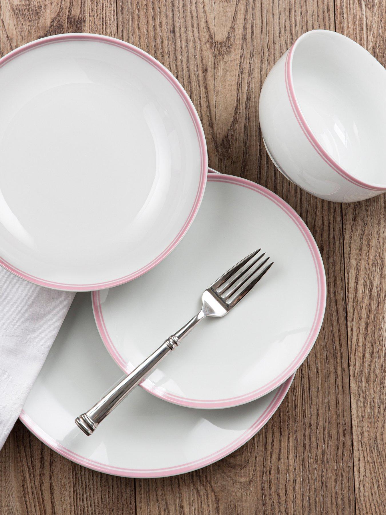  image of waterside-16-piece-st-ives-pink-stripe-dinner-set