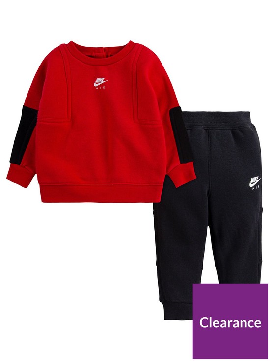front image of nike-infant-air-crew-sweat-topnbspampnbsppant-set-red