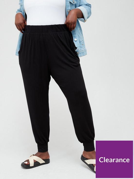 front image of v-by-very-curve-jersey-cuffed-leg-trousers-black