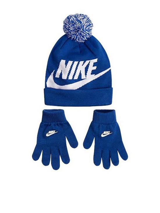 front image of nike-younger-nan-swoosh-pom-beanie-glove-set
