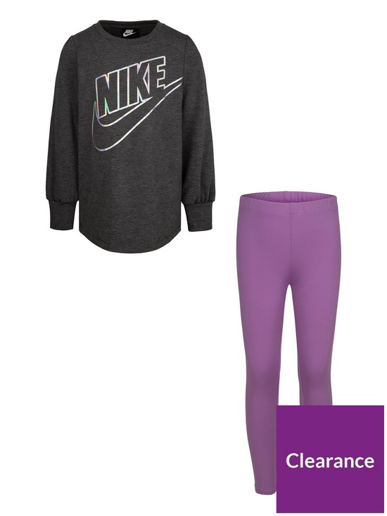 front image of nike-younger-sportswear-fleece-legging-set-purple