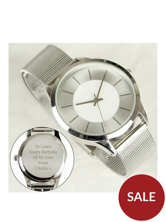 front image of personalised-silver-metal-strap-ladies-watch