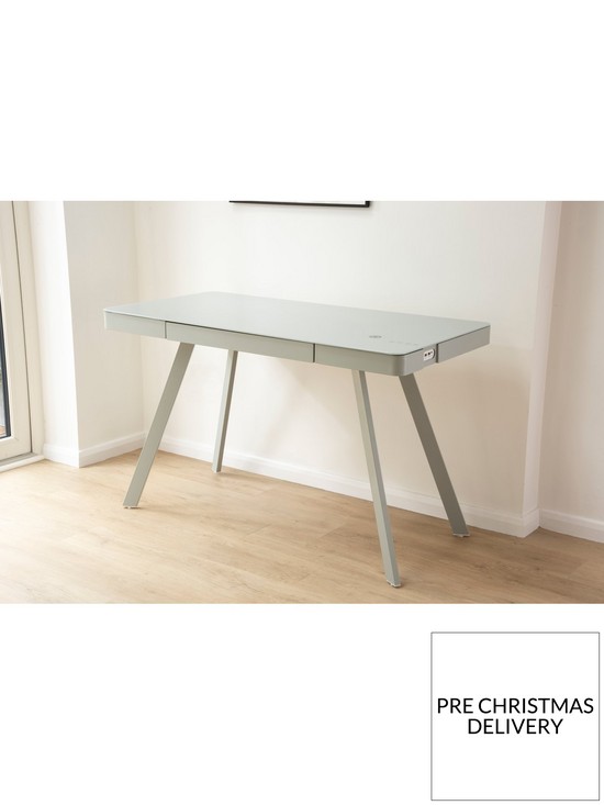stillFront image of koble-silas-20-desk-with-wireless-charging-speakers-and-bluetooth-connectionnbsp--light-grey