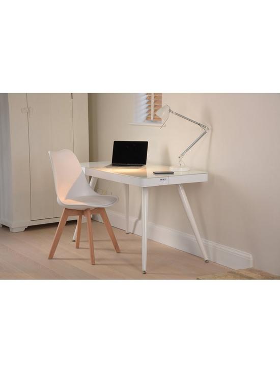 stillFront image of koble-tori-desk-with-wireless-charging-speakers-and-bluetooth-connection-white