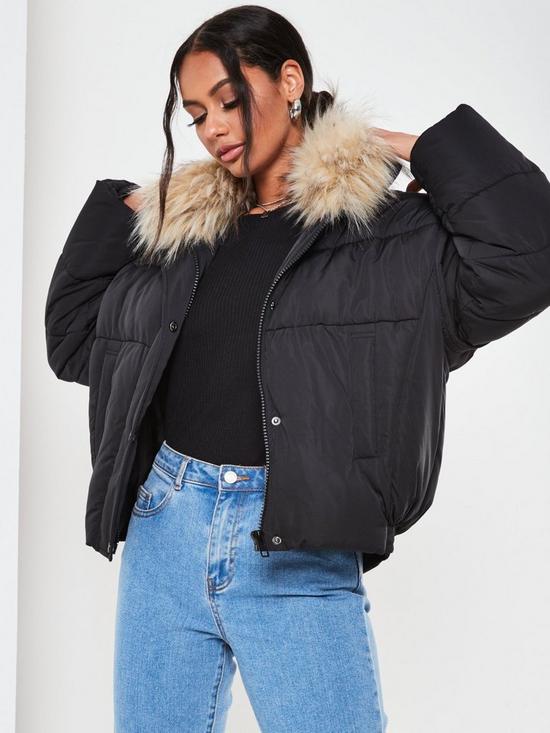 front image of missguided-ultimate-faux-fur-collar-paddednbspjacket-black