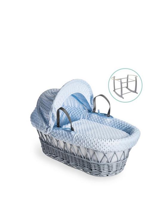front image of clair-de-lune-dimple-grey-wicker-basket-with-grey-deluxe-stand-blue