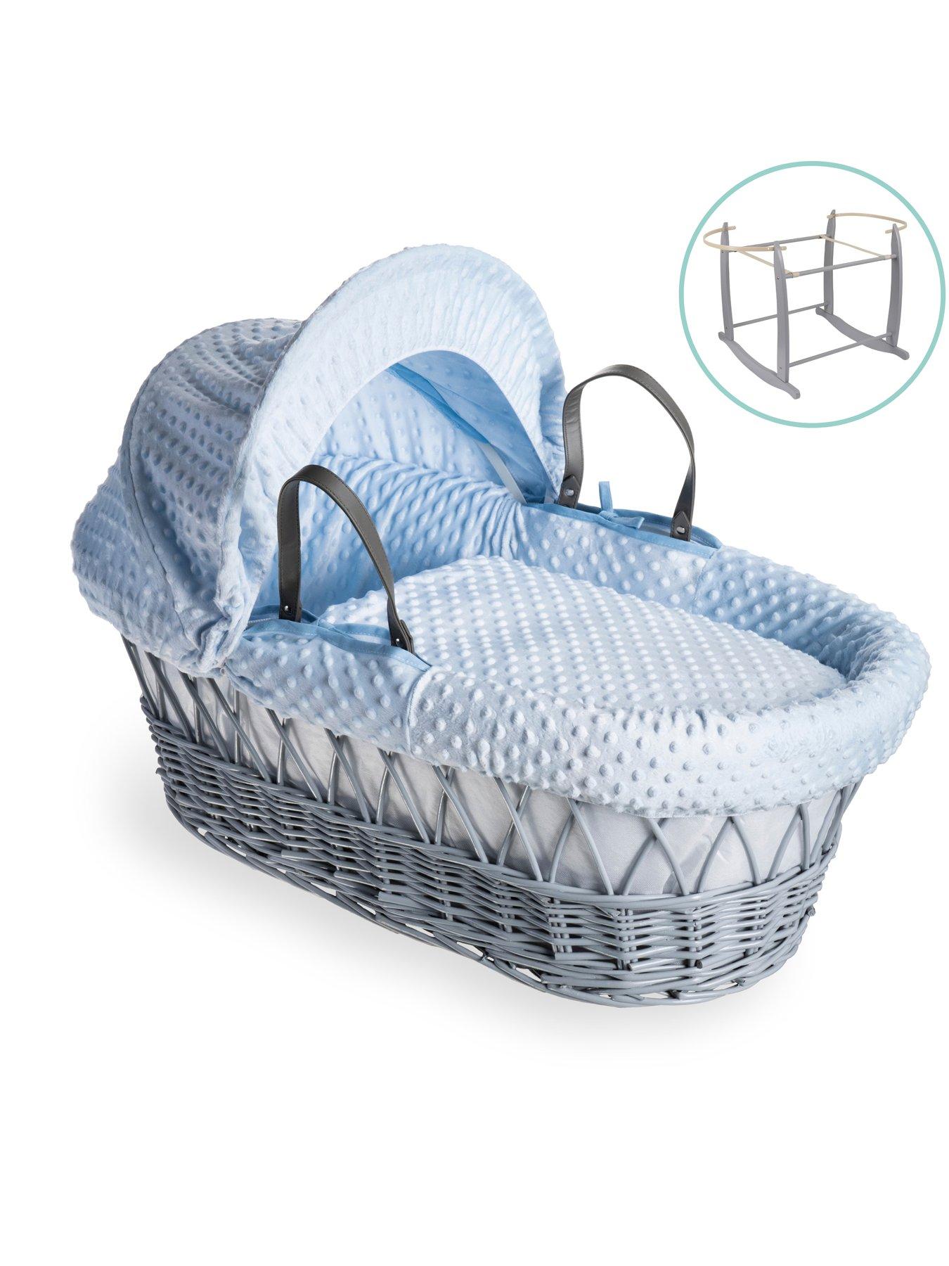 undefined Dimple Grey Wicker Moses Basket  &  Deluxe Rocking Stand - Blue