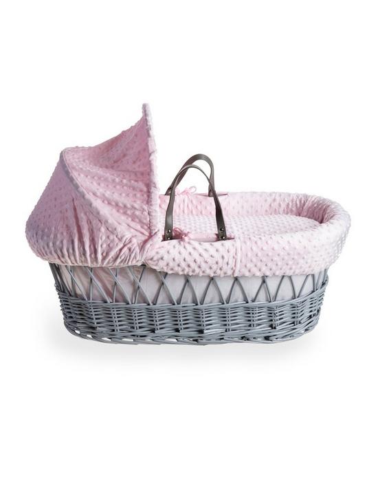 stillFront image of clair-de-lune-dimple-grey-wicker-basket-with-grey-deluxe-stand-pink