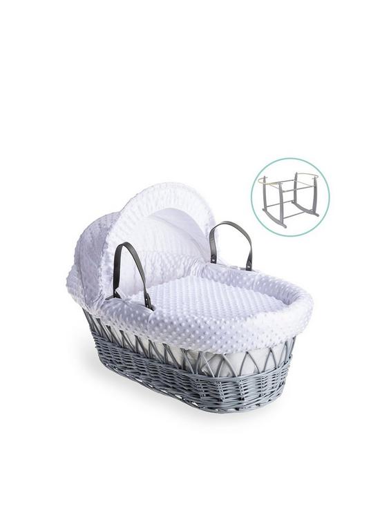 front image of clair-de-lune-dimple-grey-wicker-basket-with-grey-deluxe-stand-white