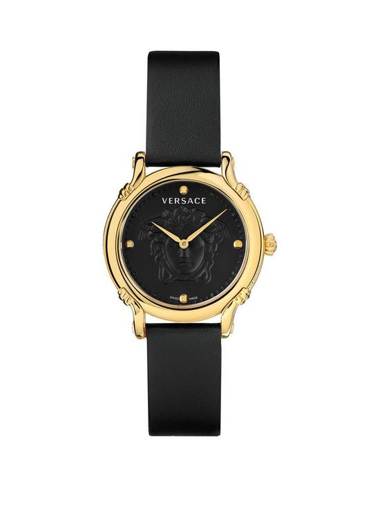 front image of versace-versace-pin-black-dial-black-strap-watch