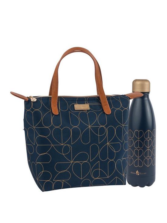 front image of beau-elliot-7-litre-luxury-lunch-tote-navy-amp-500ml-stainless-steel-drinks-bottle