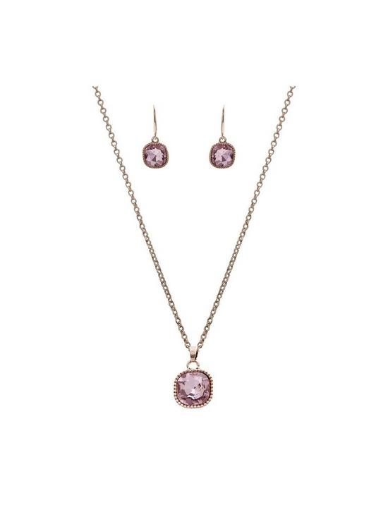 stillFront image of mood-rose-gold-plated-pink-crystal-cushion-necklace-and-earring-set
