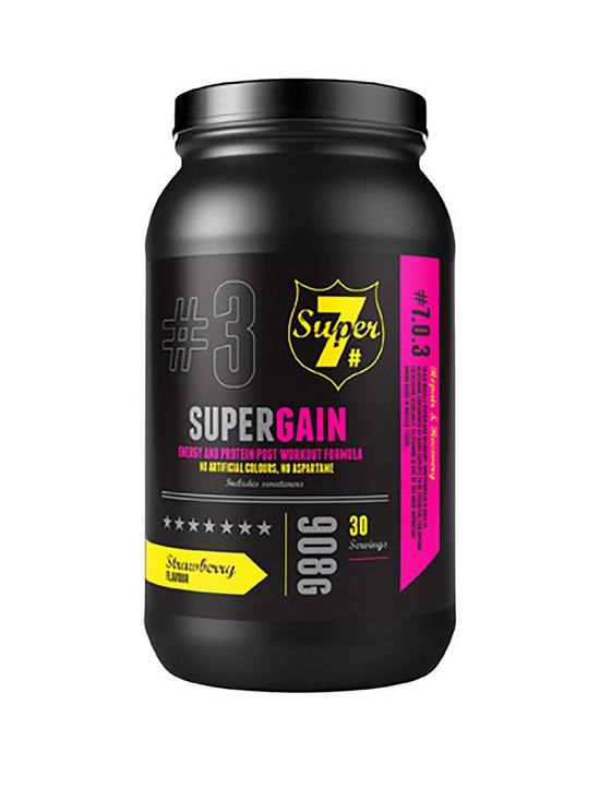 front image of super-7-super-gain-strawberry-post-workout-recovery-and-gain-enhancer-908nbspgrams