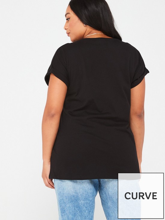 stillFront image of v-by-very-curve-v-neck-turn-back-cuff-t-shirt-black