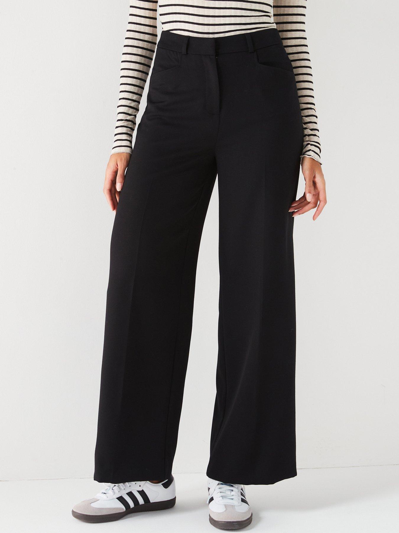 front image of the-very-collection-wide-leg-trouser-black