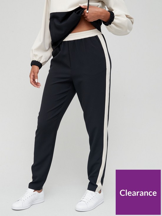 front image of v-by-very-woven-colour-block-side-jogger-black