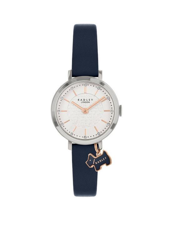 front image of radley-nbspselby-streetnbspwhite-dial-navy-dog-charm-inknbspstrap-watch