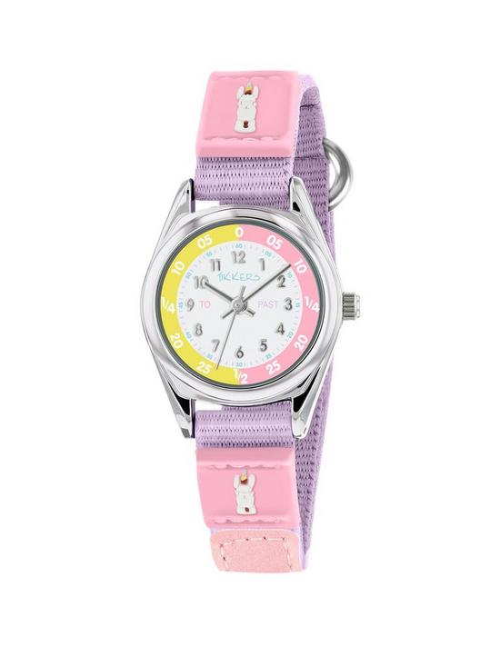 front image of tikkers-pink-lilac-kids-watch