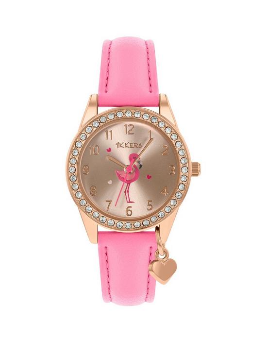 front image of tikkers-flamingo-dial-flamingo-charm-strap-watch