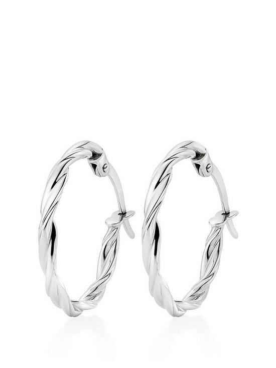 front image of beaverbrooks-9ct-white-gold-twist-hoop-earrings