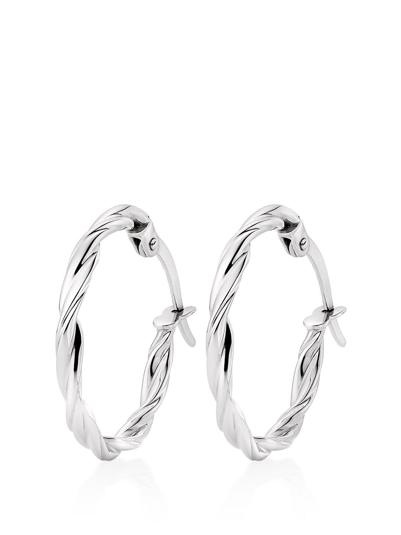 Image 1 of 3 of Beaverbrooks 9ct White Gold Twist Hoop Earrings