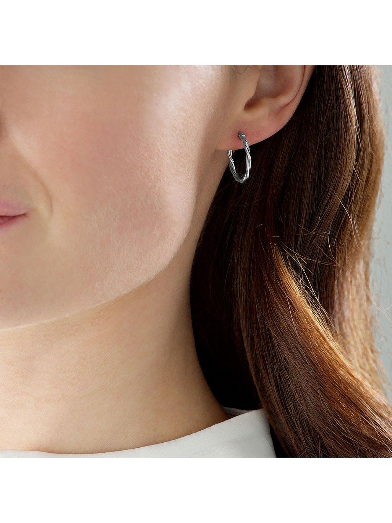 Image 2 of 3 of Beaverbrooks 9ct White Gold Twist Hoop Earrings