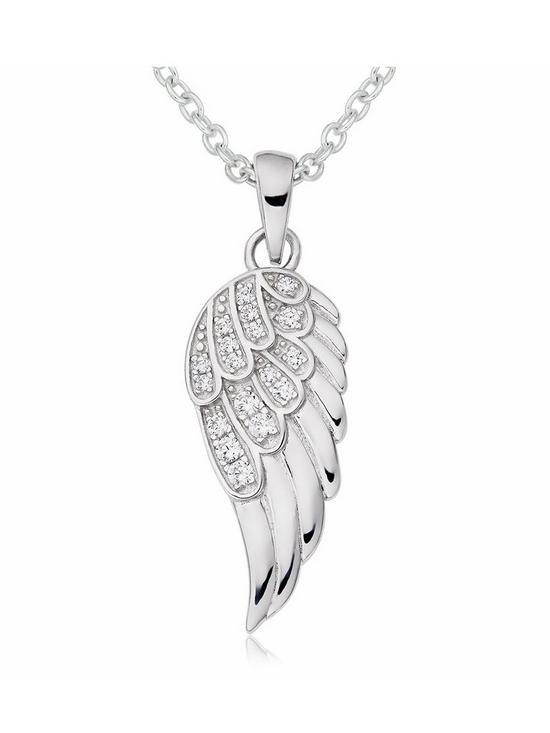 front image of beaverbrooks-silver-cubic-zirconia-angel-wing-pendant