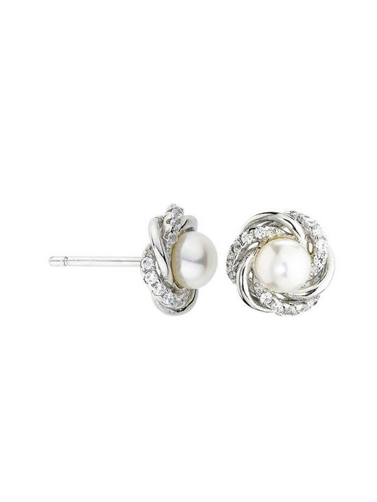 back image of love-pearl-rhodium-plated-4-45mm-white-freshwater-pearl-cubic-zirconia-flower-studs