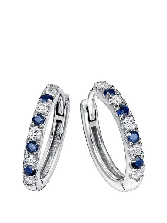 front image of created-brilliance-julia-created-brilliance-9ct-white-gold-created-sapphire-and-018ct-lab-grown-diamond-hoop-earrings
