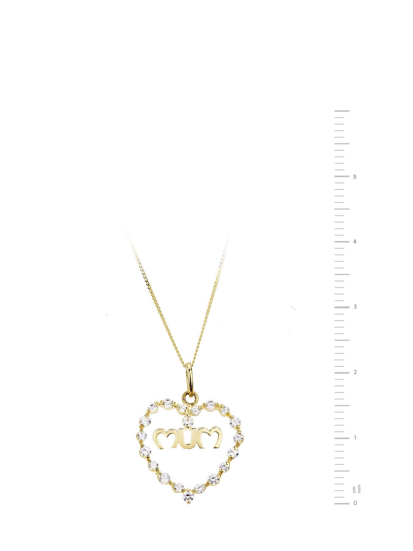 Image 3 of 3 of The Love Collection Love Gold 9ct Yellow Gold White Cubic Zirconia "Mum " Heart Pendant On 18 Inch Curb Chain