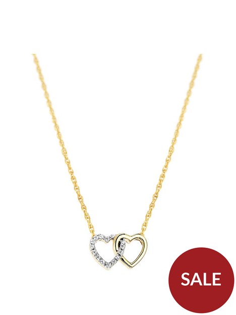 love-diamond-925-yellow-gold-plated-silver-diamond-interlockingnbsphearts-necklace