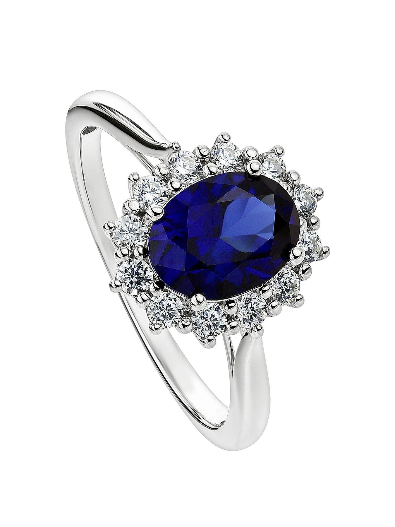 undefined Cate Created Brilliance 9ct White Gold Created Sapphire and 0.25ct Lab Grown Diamond Cluster Ring