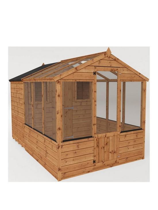 front image of mercia-10x6-shiplap-dip-treated-combi-shed-greenhouse