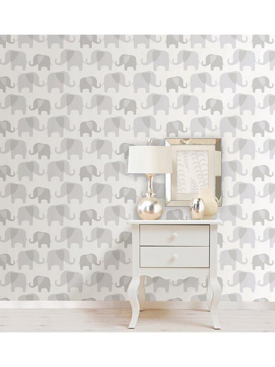 stillFront image of nuwallpaper-grey-elephant-parade-stick-on-wallpaper
